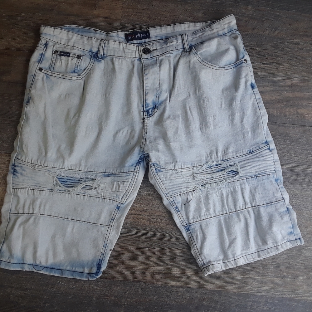 Phat Farm Shorts Mens Size 38 White  Blue fade blend M Wash Baggy Shredded X8